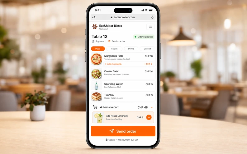 Guest ordering food from table session menu