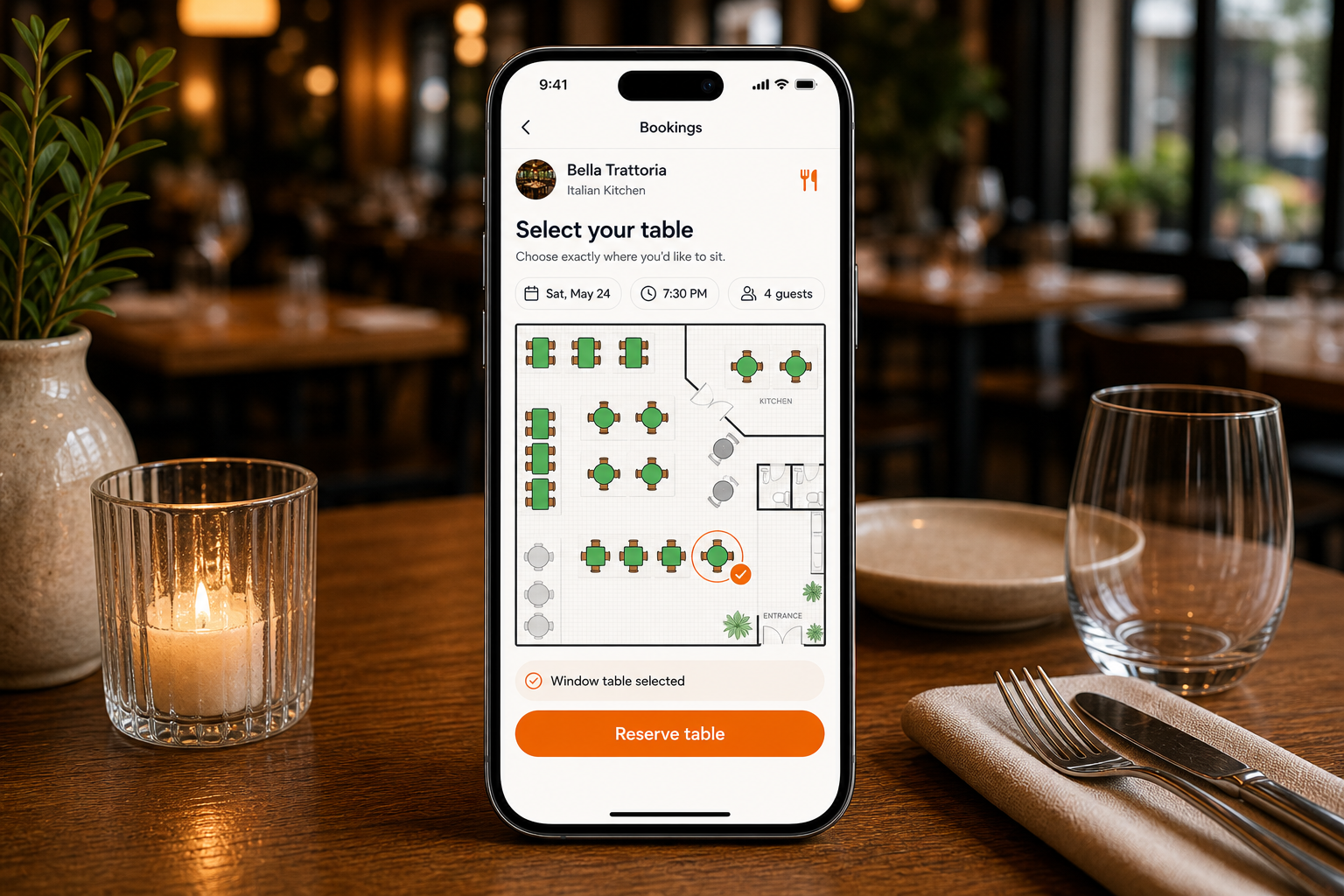 Eat&Meet booking with table selection preview
